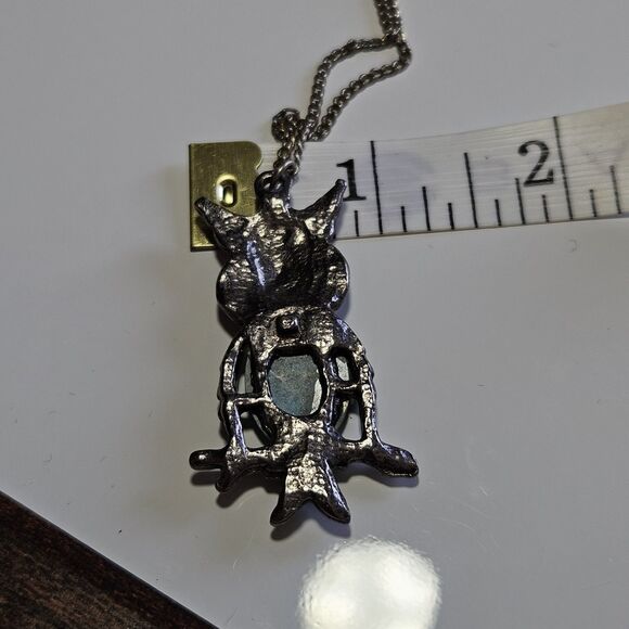 Silver Tone Blue Stone Owl Pendant Necklace 18" Chain - Picture 9 of 13